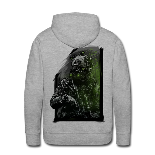 "Night Stalker" Premium Hoodie Rücken - Grau meliert