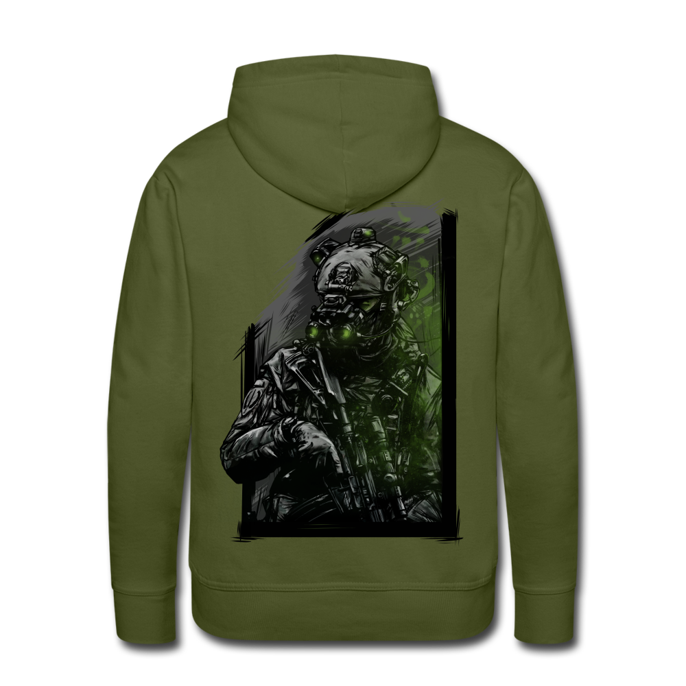 "Night Stalker" Premium Hoodie Rücken - Olivgrün