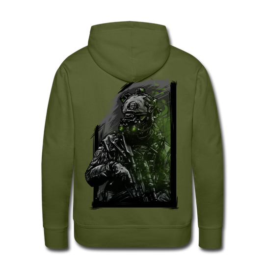 "Night Stalker" Premium Hoodie Rücken - Olivgrün